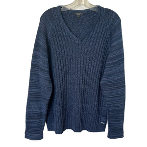 Codice Men’s Italy Merino Wool Blend Navy Blue V-Neck Chunky Knit Sweater XL